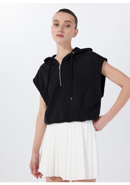 Siyah Kadın Kapüşon Normal Sweatshirt F5SL-SWT0094