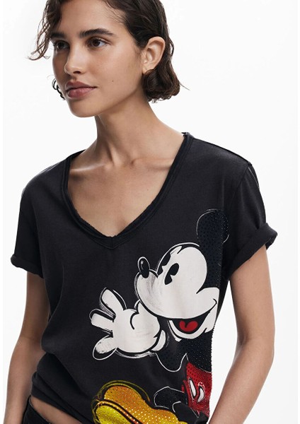 Siyah Kadın Normal Baskılı T-Shirt 25SWTKAG modelleri