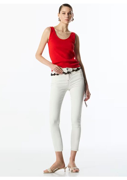Beyaz Kadın Skinny Fit Denim Pantolon TS1250018052