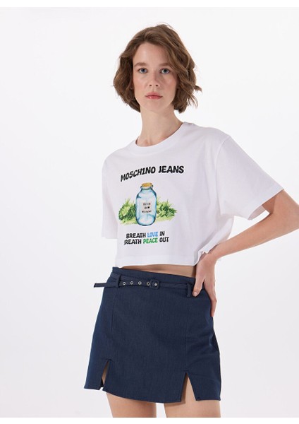 Beyaz Kadın Crop T-Shirt 251K1A070632291001 modelleri