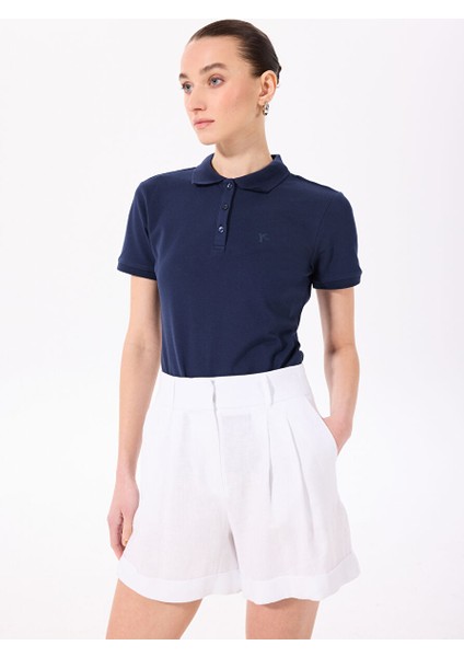 Lacivert Kadın Basic Polo T-Shirt Deep