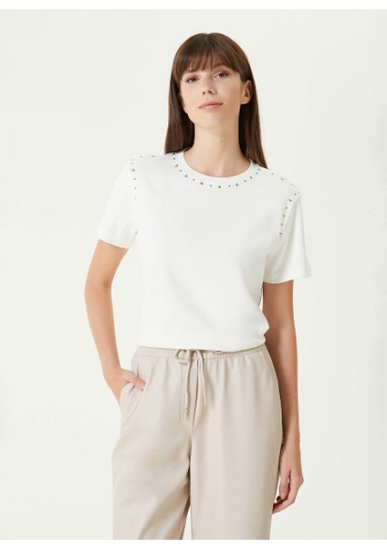 Ekru Kadın Regular Fit Troklu T-Shirt 1092328