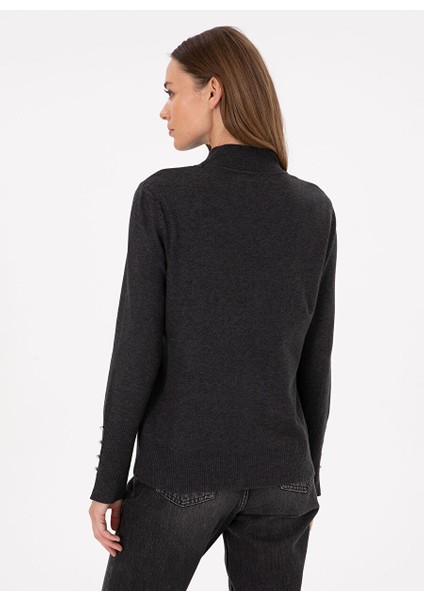 Antrasit Kadın Yarım Balıkçı Slim Fit Düz Kazak Forges