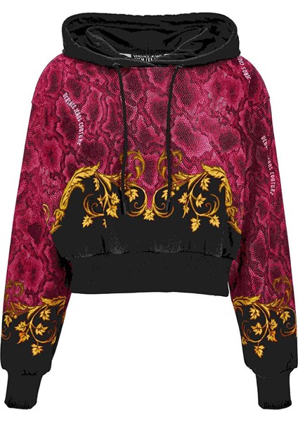 Siyah - Altın Kadın Kapüşon Standart Baskılı Sweatshirt 77HAI3P4