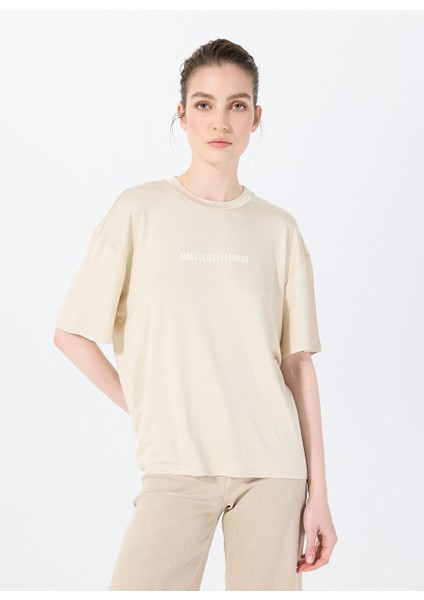 Bej Kadın Oversized T-Shirt The Relax Tshırt 4010
