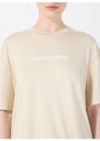 Bej Kadın Oversized T-Shirt The Relax Tshırt 4010