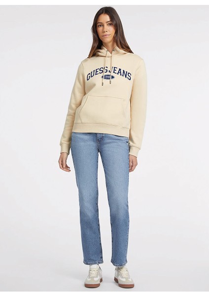 Bej Kadın Kapüşon Yaka Normal Kalıp Desenli Sweatshirt Gj Hood Reg Guess J - Organıc Co/pl