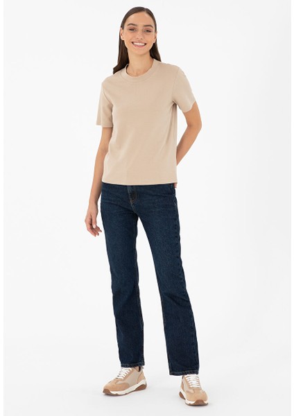 Bej Kadın Slim Fit Düz T-Shirt Sımo fırsatları