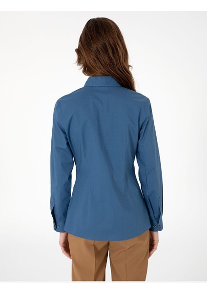Açık Indigo Slim Fit Uzun Kollu Gömlek indirimleri