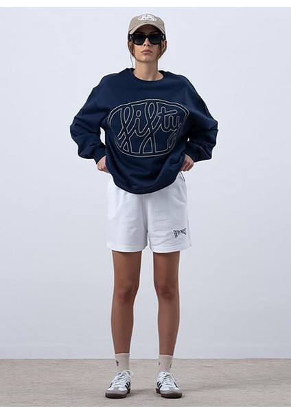 Lacivert Kadın Bisiklet Loose Fit Sweatshirt Kadın Core Oversıze Sweatshırt