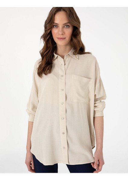 Krem Oversize Uzun Kollu Gömlek modelleri