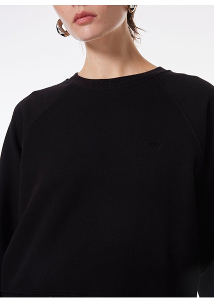 Siyah Kadın Bisiklet Crop Nakışlı Sweatshirt M4WL-SWT-1926