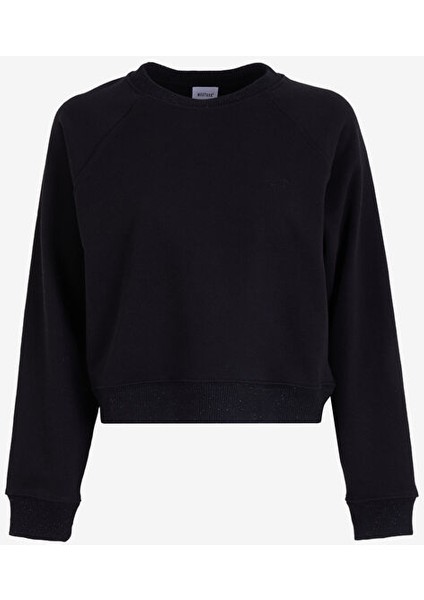Siyah Kadın Bisiklet Crop Nakışlı Sweatshirt M4WL-SWT-1926