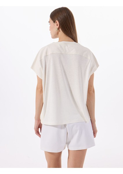 Ekru Kadın Relaxed Taşlı T-Shirt FC5SL-TST0116