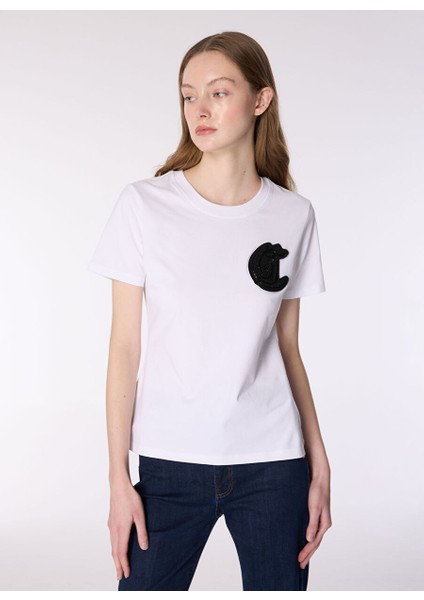 Beyaz Kadın Standart Düz T-Shirt 77PAHE12