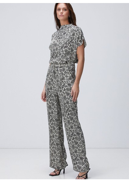 Siyah - Ekru Kadın Regular Fit Pantolon 1094190
