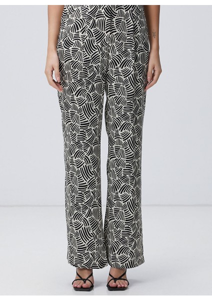 Siyah - Ekru Kadın Regular Fit Pantolon 1094190