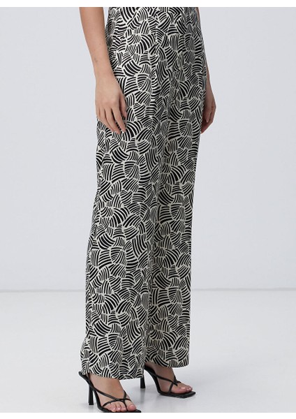 Siyah - Ekru Kadın Regular Fit Pantolon 1094190