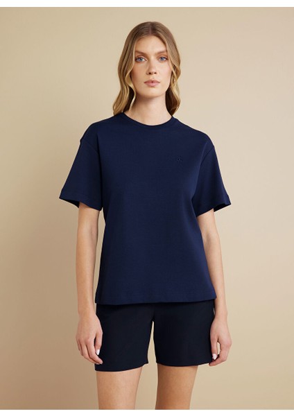 Lacivert Kadın Standart T-Shirt Bisiklet Yaka Oversize T-Shirt modelleri