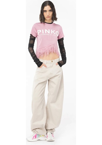 Yuvarlak Yaka Baskılı Pembe Kadın T-Shirt 103130A1LV