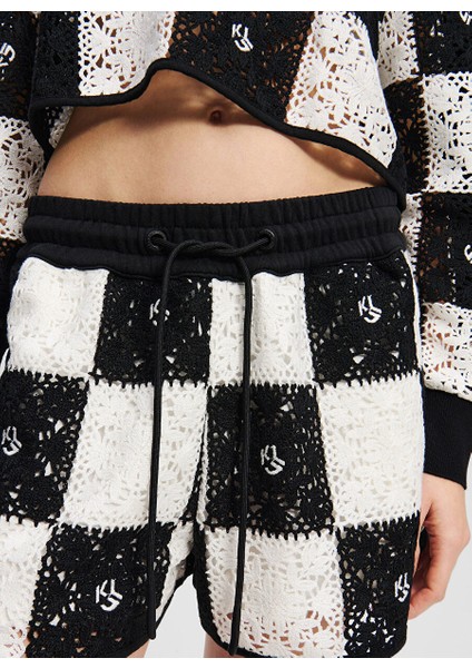 Karl Lagerfeld Jeans Beyaz Kadın Normal Kareli Şort A2W10001 modelleri