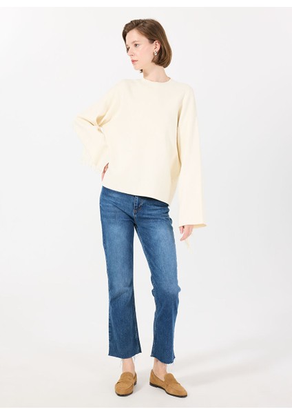 Ekru Kadın O Rahat Kazak Yasfrınga Ls O-Neck Knıt Pullover S