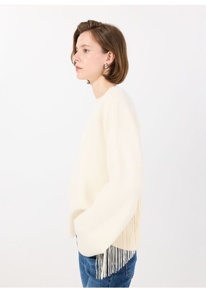 Ekru Kadın O Rahat Kazak Yasfrınga Ls O-Neck Knıt Pullover S