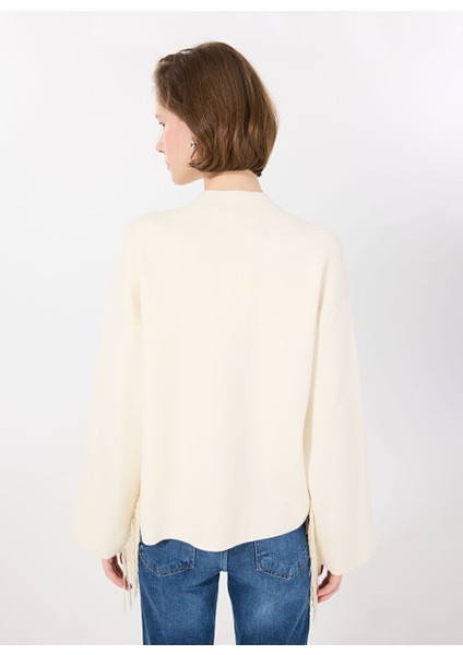Ekru Kadın O Rahat Kazak Yasfrınga Ls O-Neck Knıt Pullover S