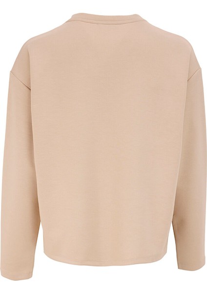 Açık Bej Kadın Bisiklet Yaka Rahat Sweatshirt F4WL-SWT0136