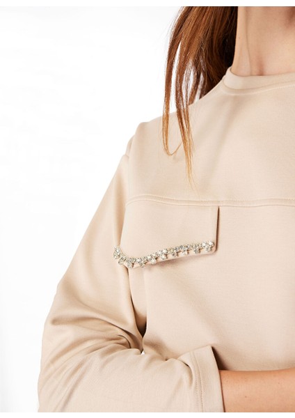 Açık Bej Kadın Bisiklet Yaka Rahat Sweatshirt F4WL-SWT0136 fırsatları