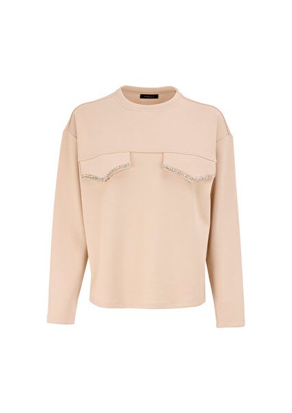 Açık Bej Kadın Bisiklet Yaka Rahat Sweatshirt F4WL-SWT0136