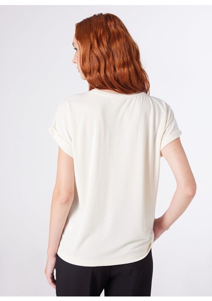 Bisiklet Yaka Ekru Kadın T-Shirt Polen indirimleri