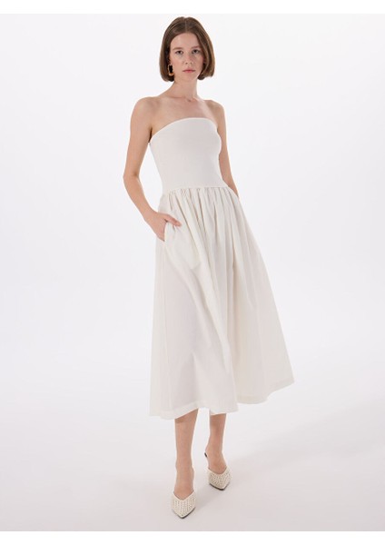 Beyaz Kadın Straplez Elbise Vmane Bandeau 7/8 Dress Jrs Ga