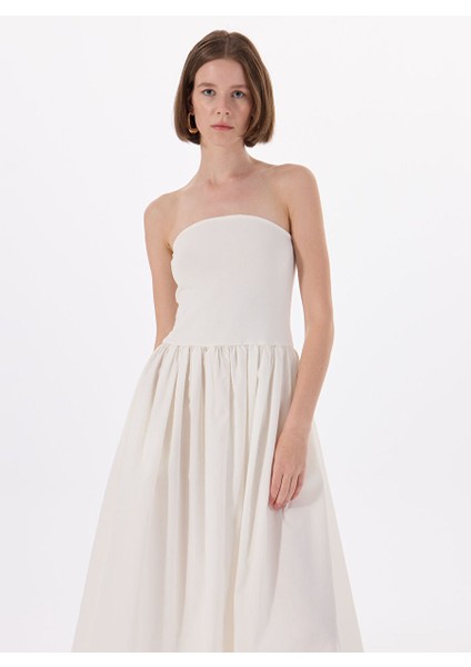 Beyaz Kadın Straplez Elbise Vmane Bandeau 7/8 Dress Jrs Ga fırsatları