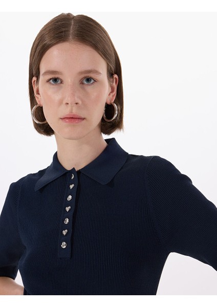 Lacivert Kadın Dar Kazak Vmpearl 2/4 Poloneck Pullover Prm