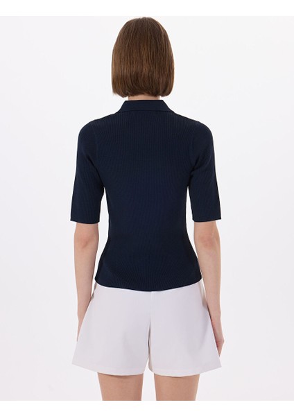Lacivert Kadın Dar Kazak Vmpearl 2/4 Poloneck Pullover Prm