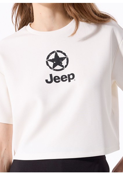 Bisiklet Yaka Baskılı Kırık Beyaz Kadın T-Shirt J4SL-TST7027 fırsatları