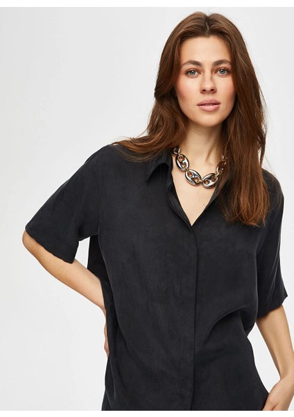 Siyah Kadın Gömlek Comfort Fit Gömlek US25GML038