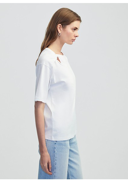 Ipekyol Beyaz Kadın Rahat T-Shirt IS1250070255 modelleri