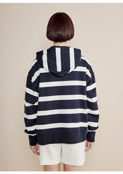 Lacivert Kadın Kapüşon Standart Çizgili Sweatshirt Kapüşonlu Çizgili Sweatshirt indirimleri