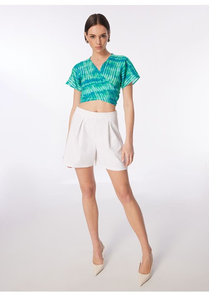 Yeşil - Çok Renkli Kadın V Yaka Crop Bluz F4SL-BLZ0836 modelleri