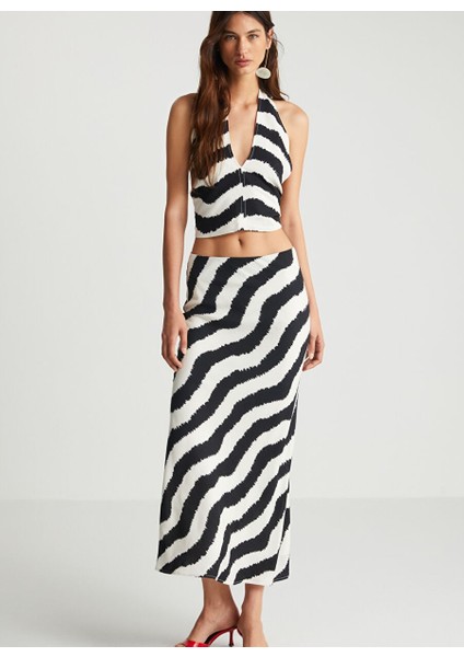 Zebra Desenli Uzun Etek