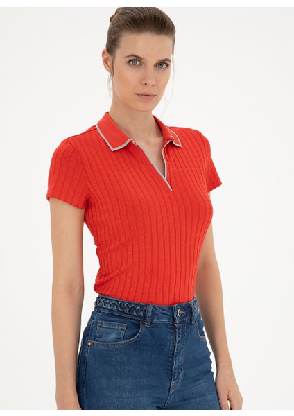 Nar Çiçeği Kadın Slim Fit Polo T-Shirt Rıno modelleri