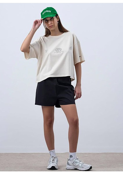 Bej Kadın Orta T-Shirt Kadın Core Oversıze Mıd-Leng T-Shır