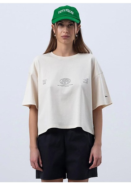 Bej Kadın Orta T-Shirt Kadın Core Oversıze Mıd-Leng T-Shır