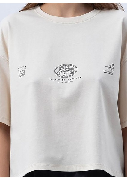 Bej Kadın Orta T-Shirt Kadın Core Oversıze Mıd-Leng T-Shır