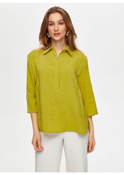 Yeşil Kadın Comfort Fit Bluz US25BLZ013 fiyatları