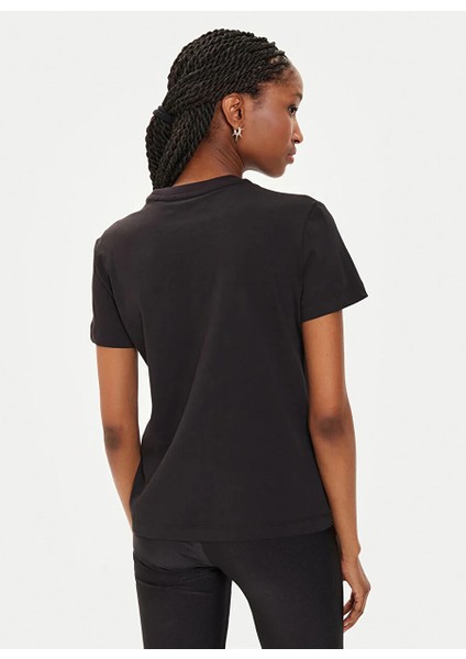 Yuvarlak Yaka Baskılı Siyah Kadın T-Shirt 76PAHG11 modelleri