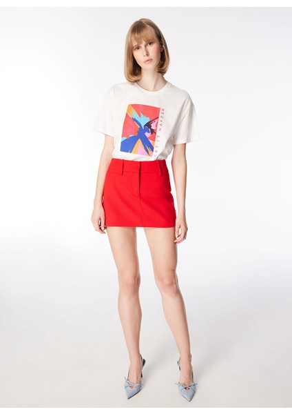 Bisiklet Yaka Baskılı Kırık Beyaz Kadın T-Shirt F4SL-TST0633 modelleri