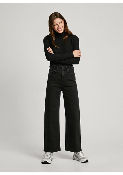 Siyah Kadın Standart Düz Denim Pantolon PL204731XH20